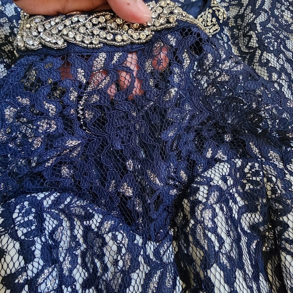 2 Piece Elegant Blue Lace Special Occasion Outfit - Picture 14 of 17